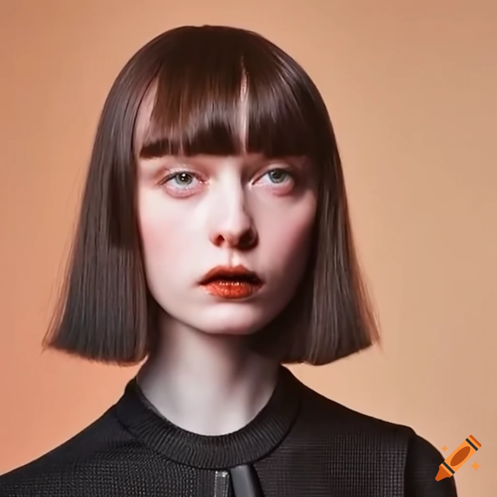 Mia goth getting her bangs trimmed on a talk show on craiyon