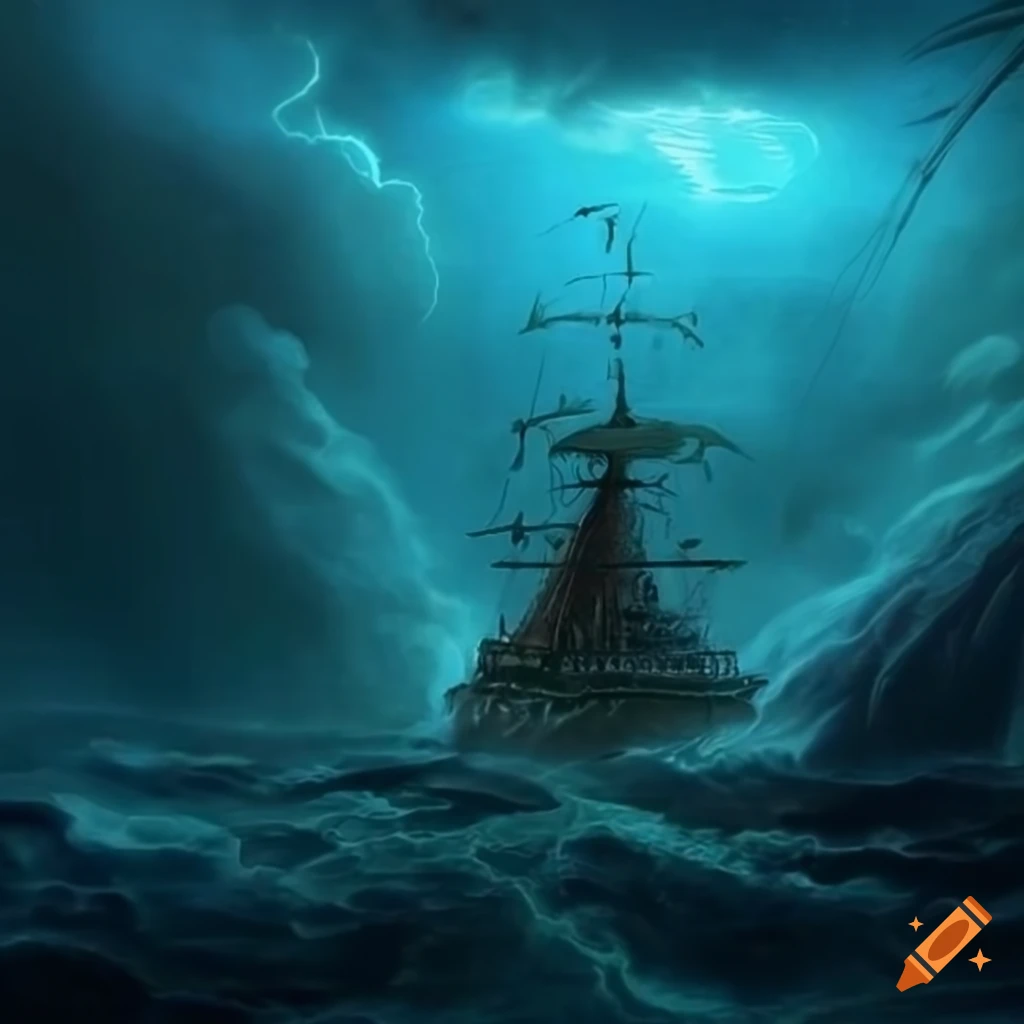 Horror Novel Cover With A Cruise Ship In A Storm At Sea
