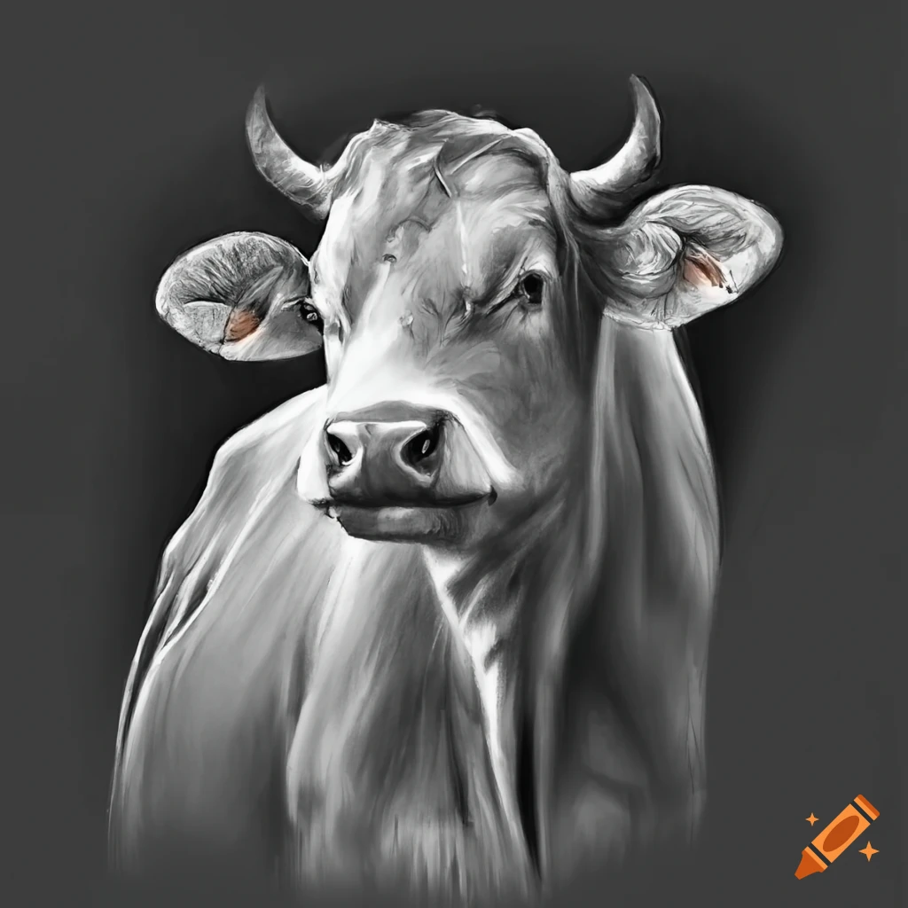 Realistic pencil drawing of a cow on Craiyon