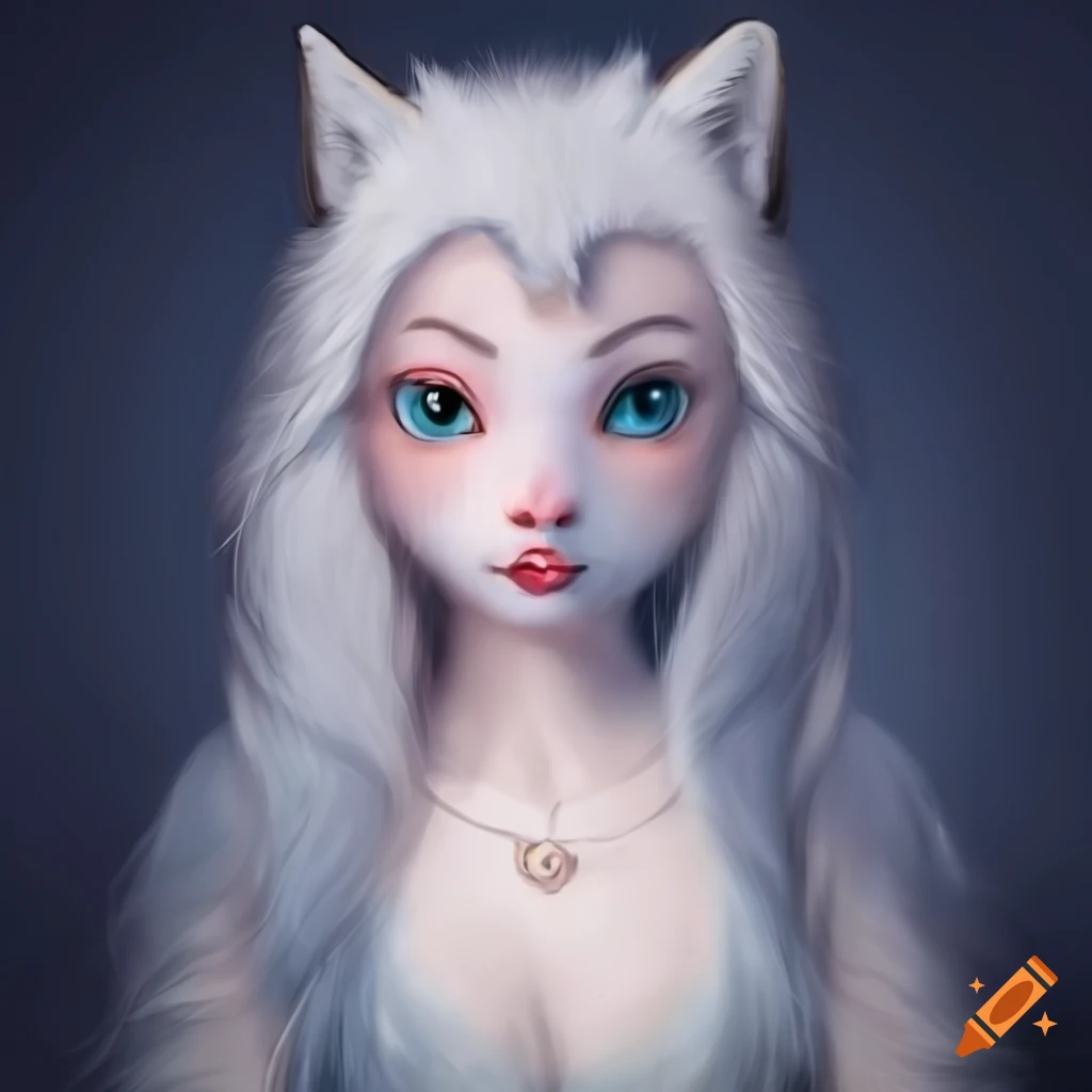 Illustration of an arctic fox girl with an innocent expression