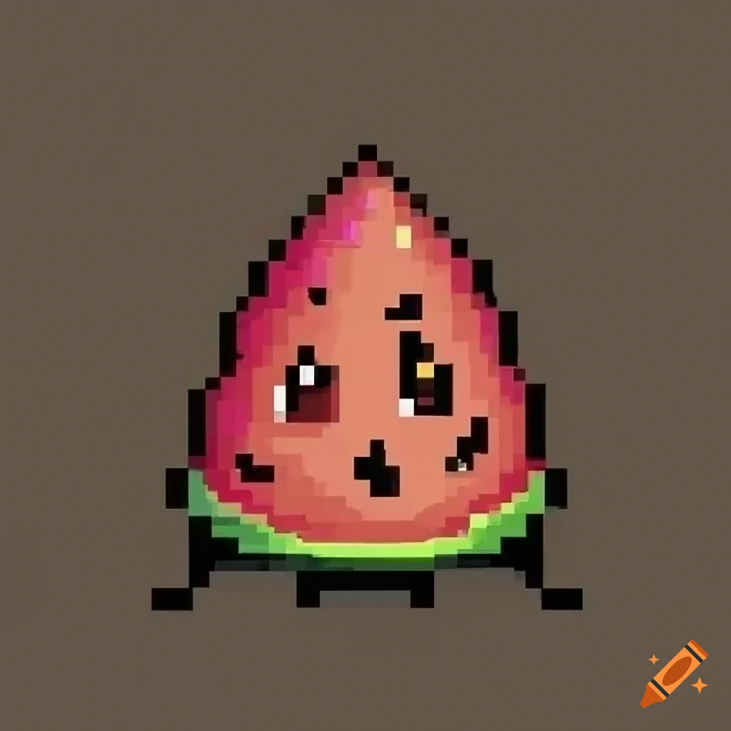 Pixel art of a watermelon in a dungeon on craiyon
