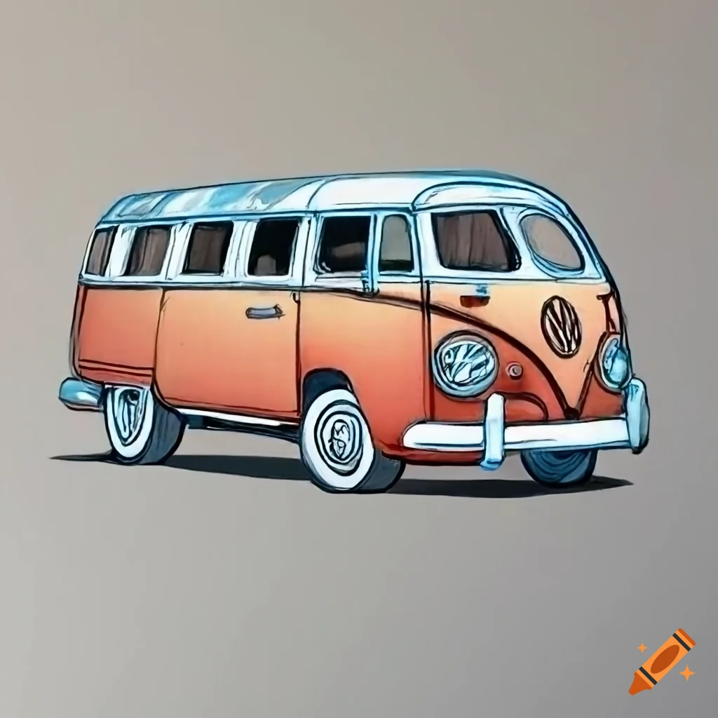 Artistic drawing of a volkswagen combi on Craiyon