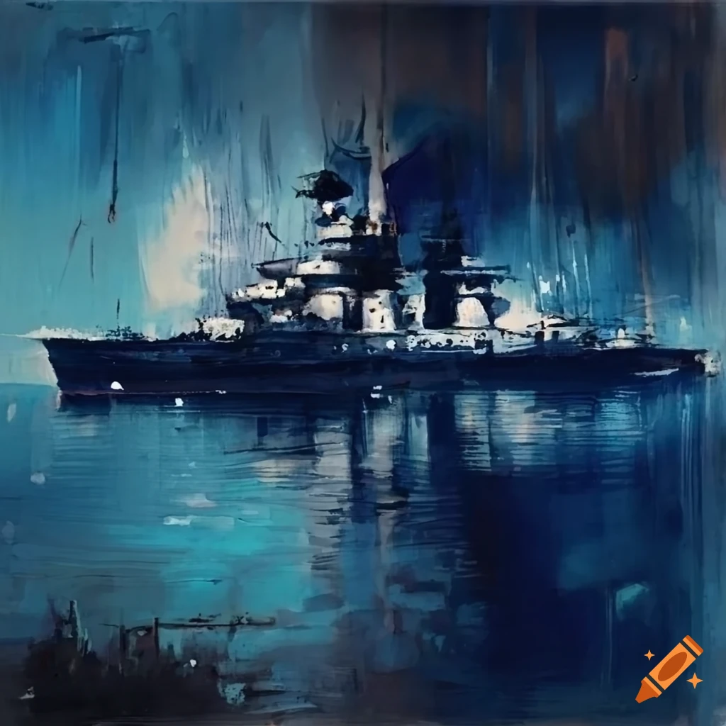 Abstract painting of navy and white splatters