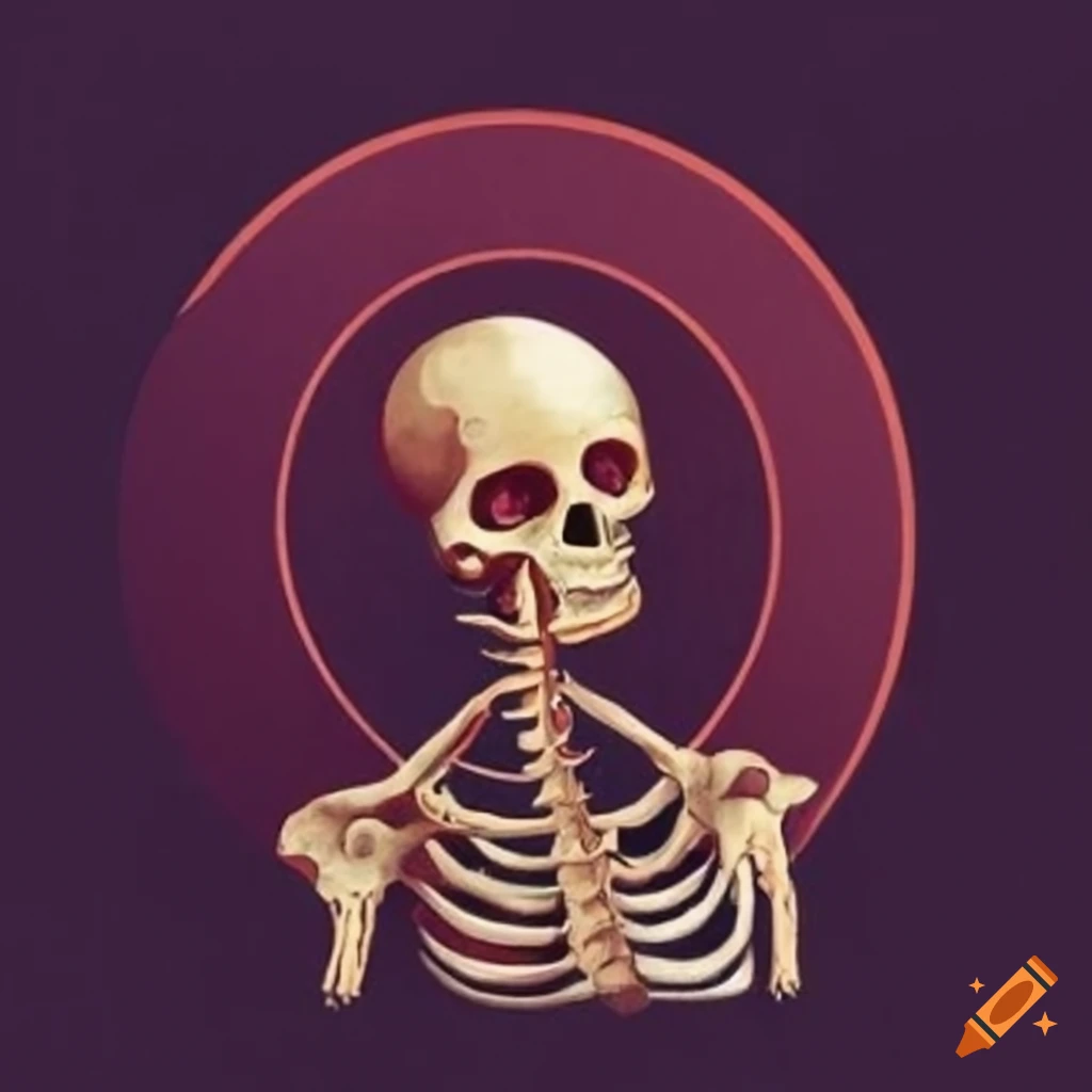 Skeleton art from 70s science fiction book on Craiyon