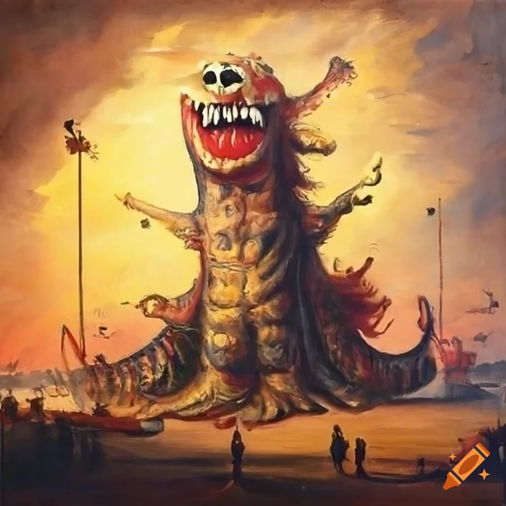vintage painting of a fairground monster