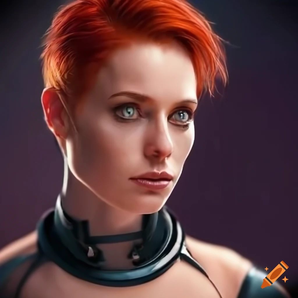 Character Design Of A Strong Woman With Red Hair And Futuristic 