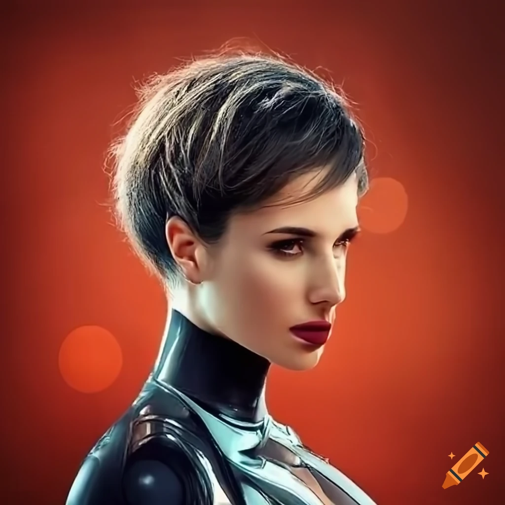 futuristic woman with short hair and sporty clothing