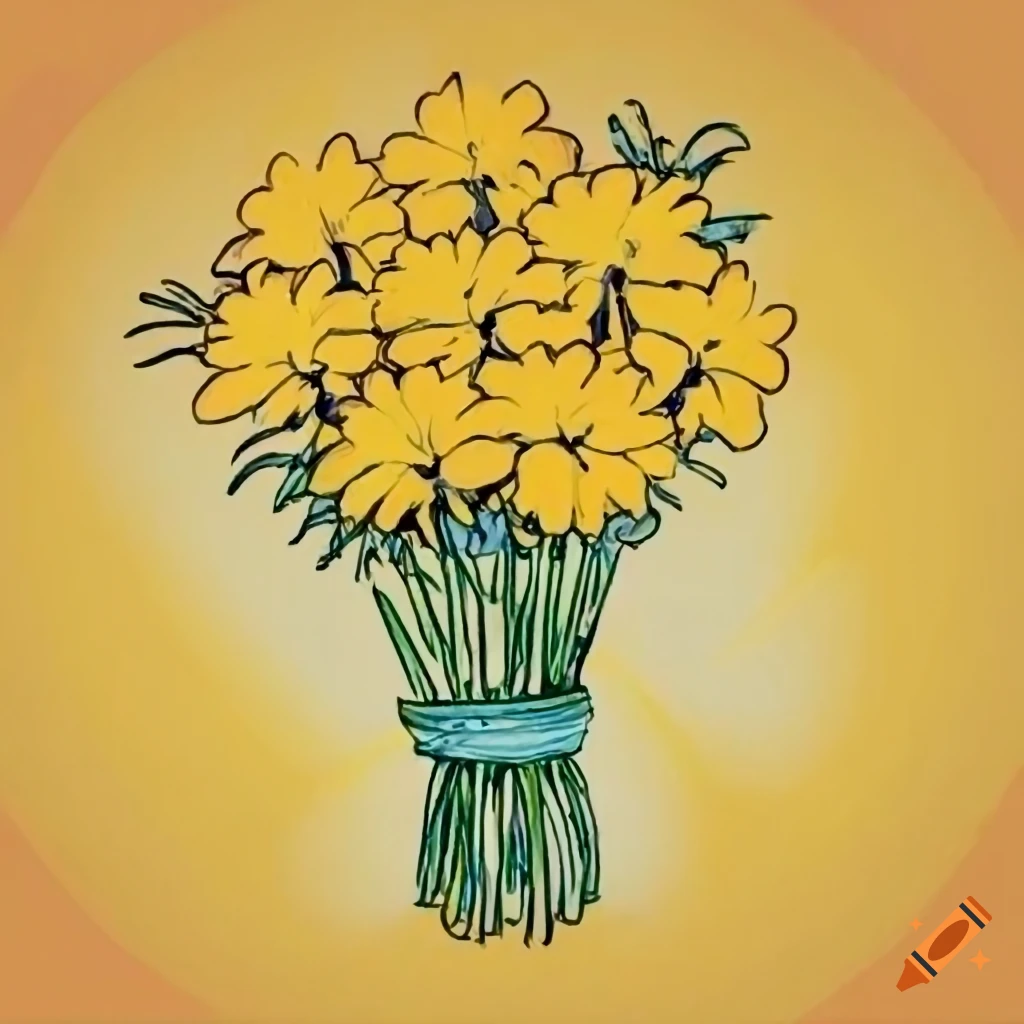 Drawing of a bouquet of yellow flowers on Craiyon