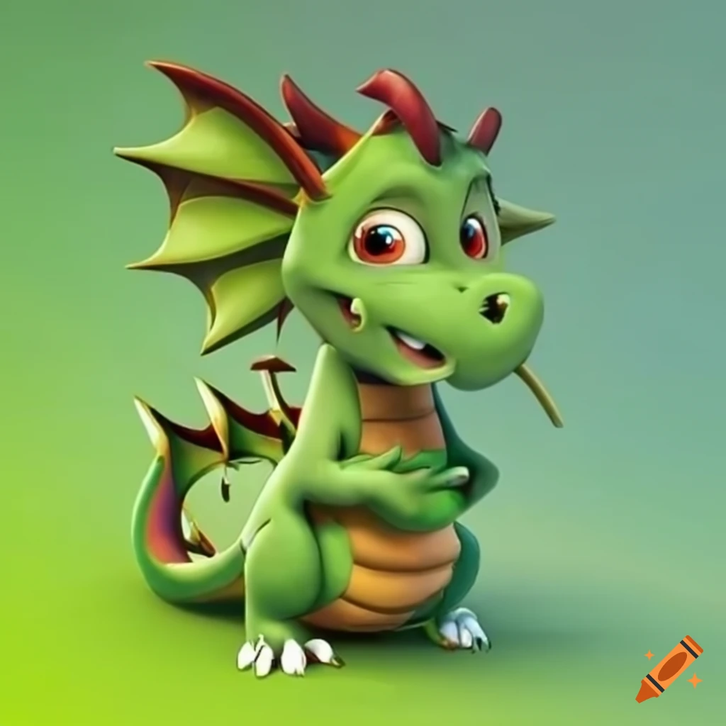 Cute green cartoon dragon on Craiyon