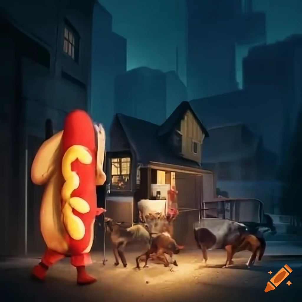 friends dressed as hot dogs helping with a move