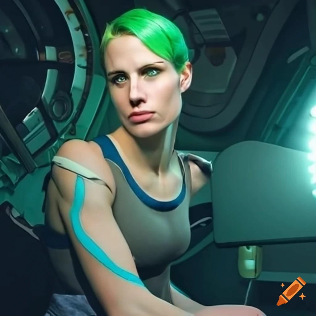 Futuristic Woman With Green Hair And Green Eyes On Craiyon