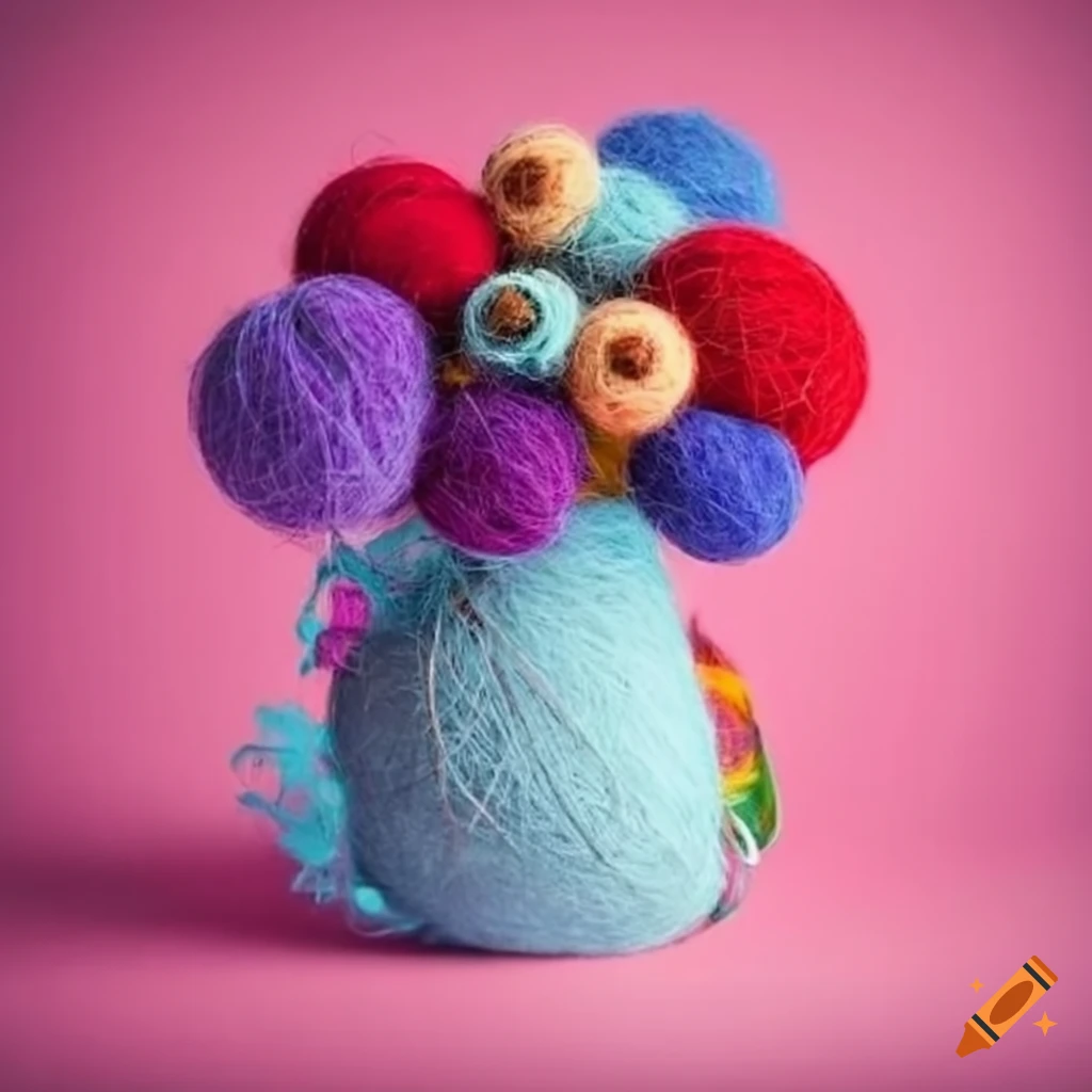 Wool ball bouquet of flowers on Craiyon