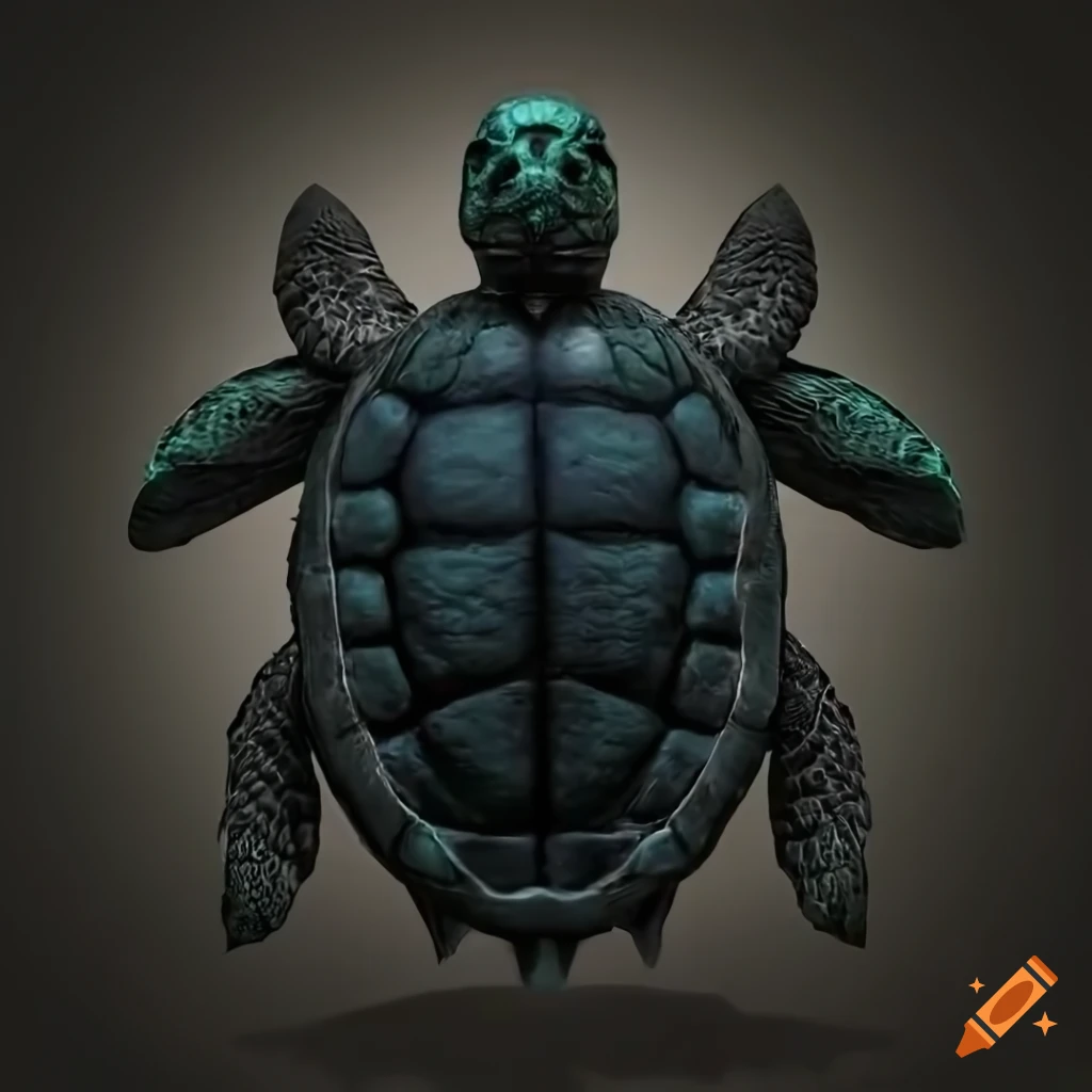 black turtle model with logo in the background