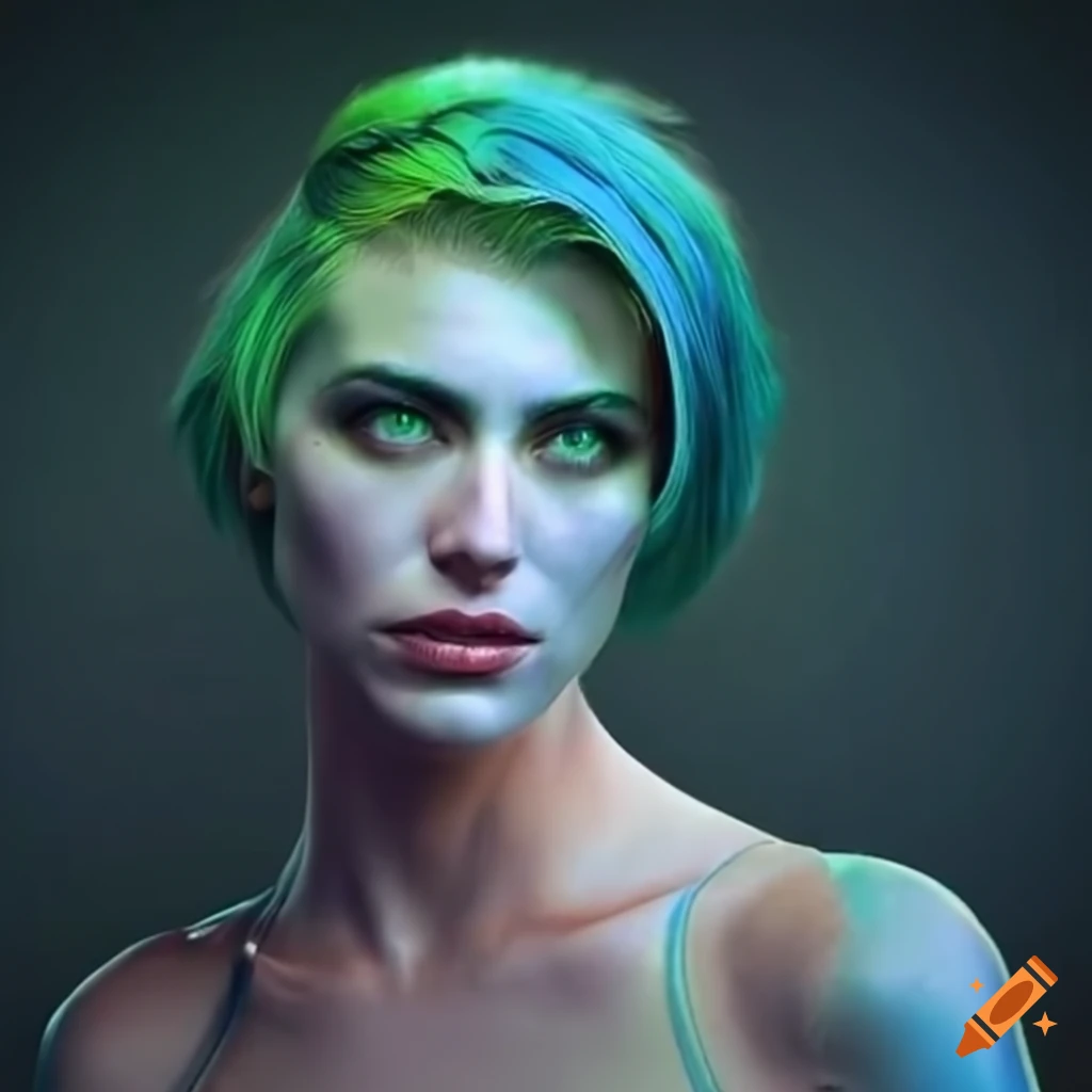 Futuristic Cosplay Of A 30 Year Old White Female With Short Green Hair And Big Green Eyes On Craiyon 3610