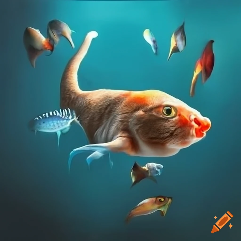 cat and fish hybrid illustration