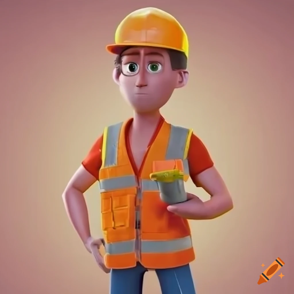 3d character in orange construction work outfit