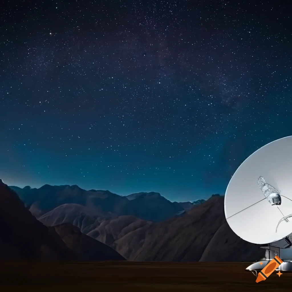 Satellite dish pointing towards the milky way mountains on Craiyon