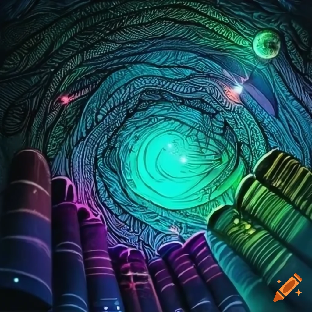 Coloring Book Pages With Glowing Stars In A Library