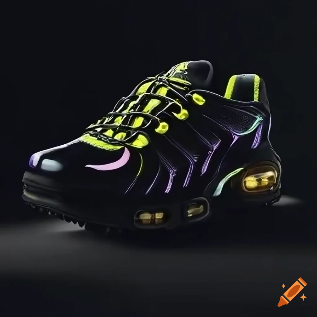 Black air max plus sneaker with phosphorescent yellow accents on Craiyon