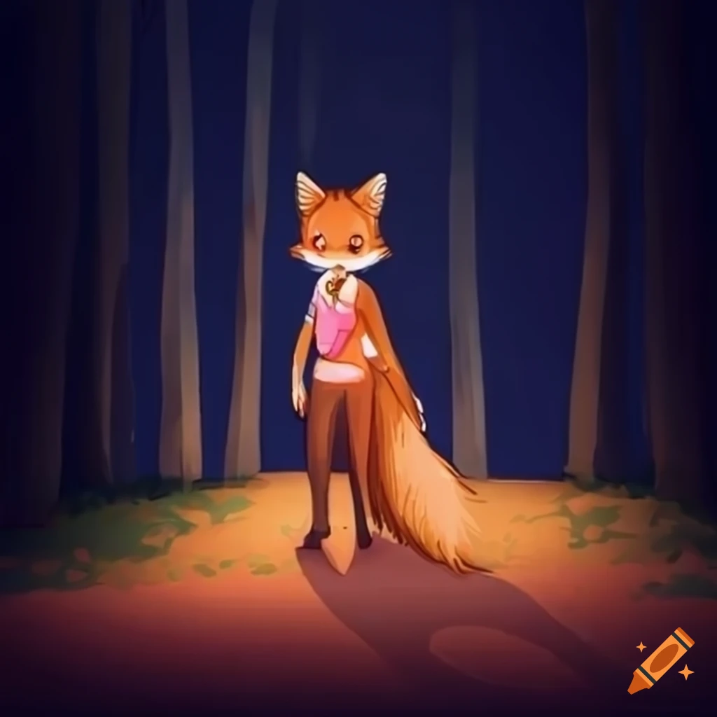 nighttime stroll of a fox girl in the park