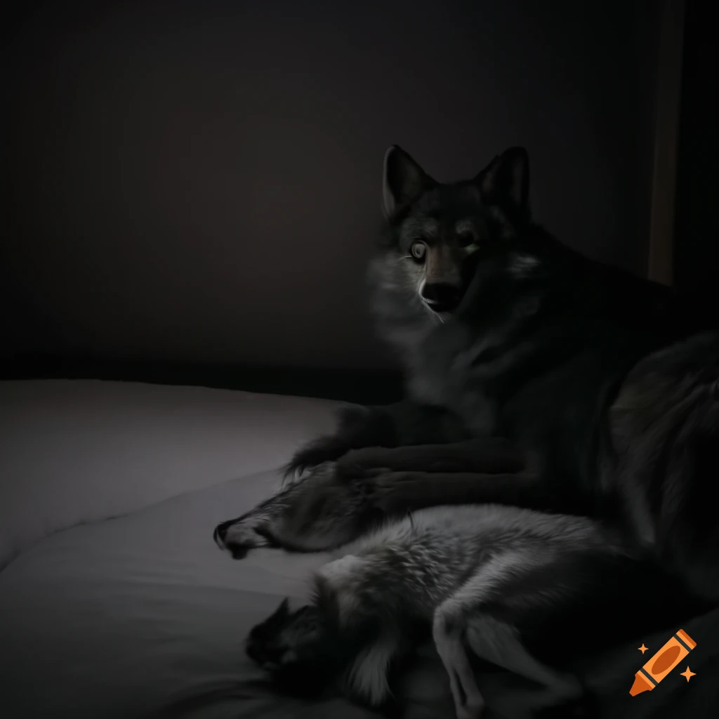 wolves surrounding a bed