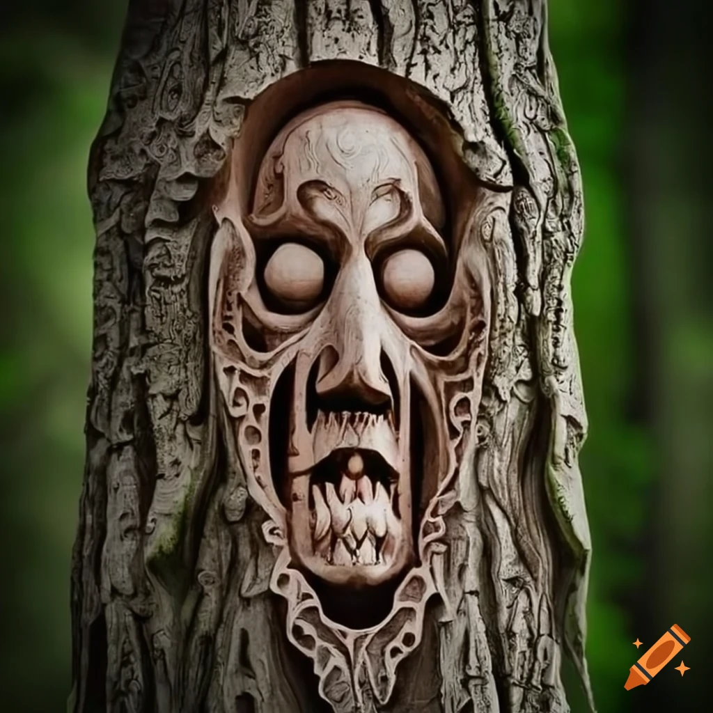 Wise mystical tree with old face