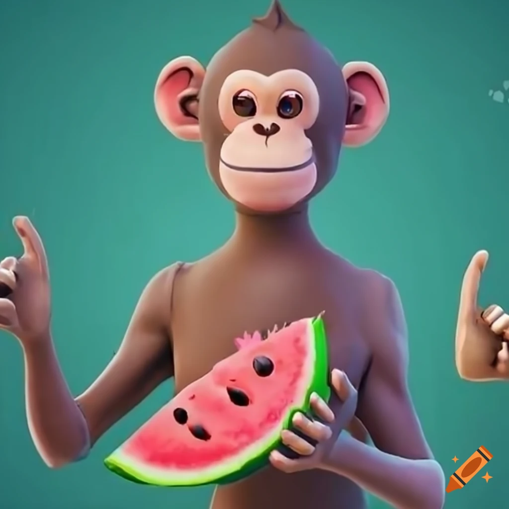 Fortnite monkey holding a watermelon on Craiyon
