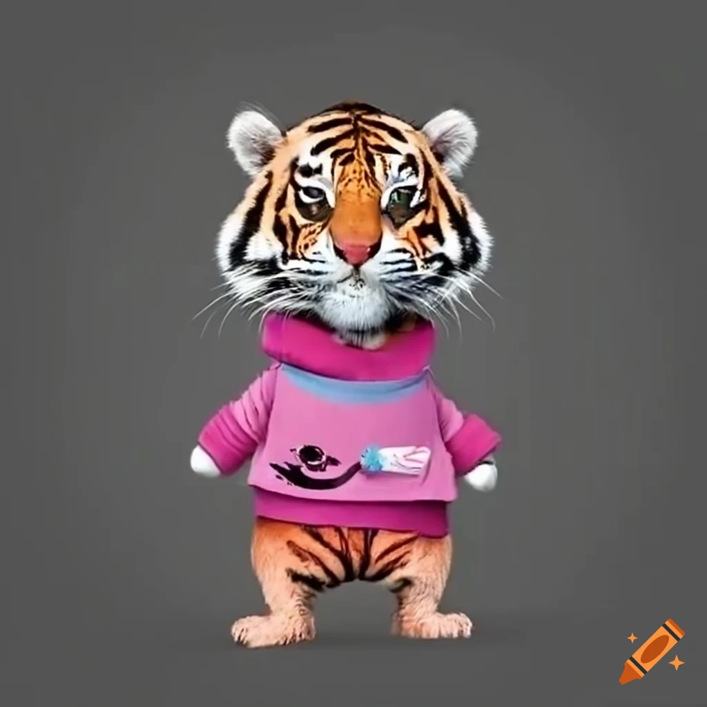 Tiger wearing a pink jumper on Craiyon