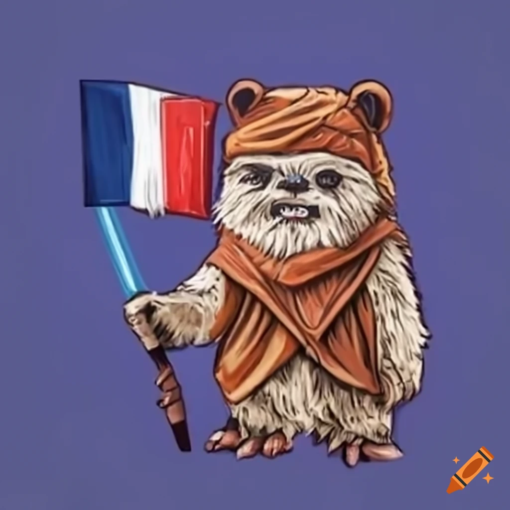 Star wars ewok holding a baguette and french flag on Craiyon