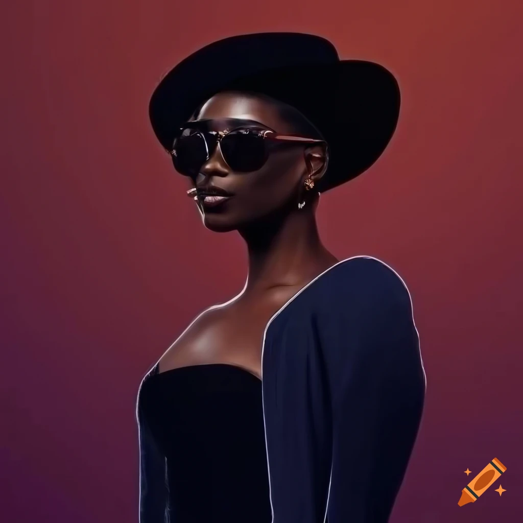 elegant black woman wearing oversized sunglasses and hat