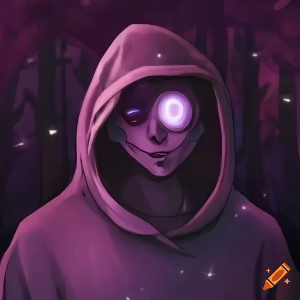 image of a hooded figure with intense gaze
