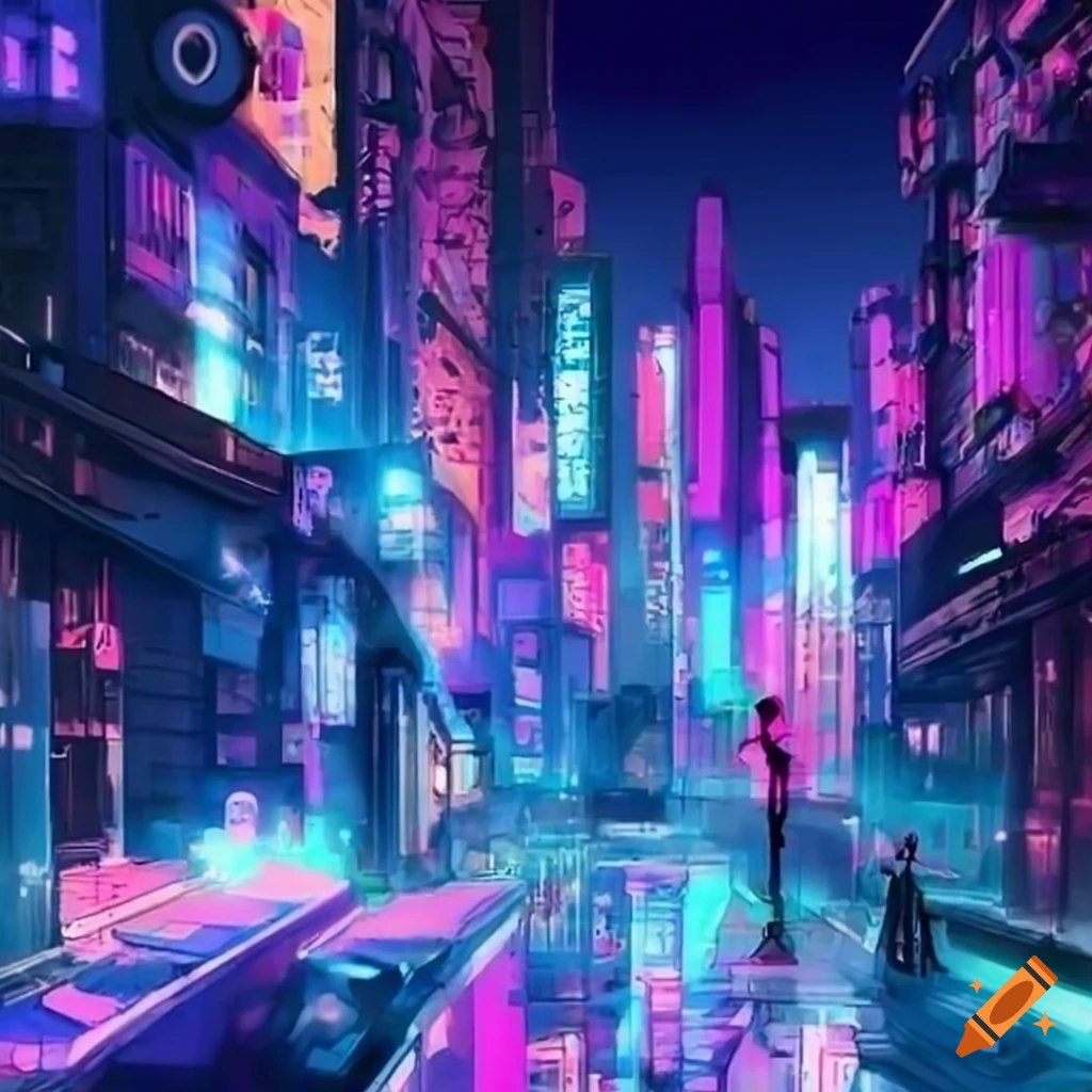 cyberpunk city with anime girl