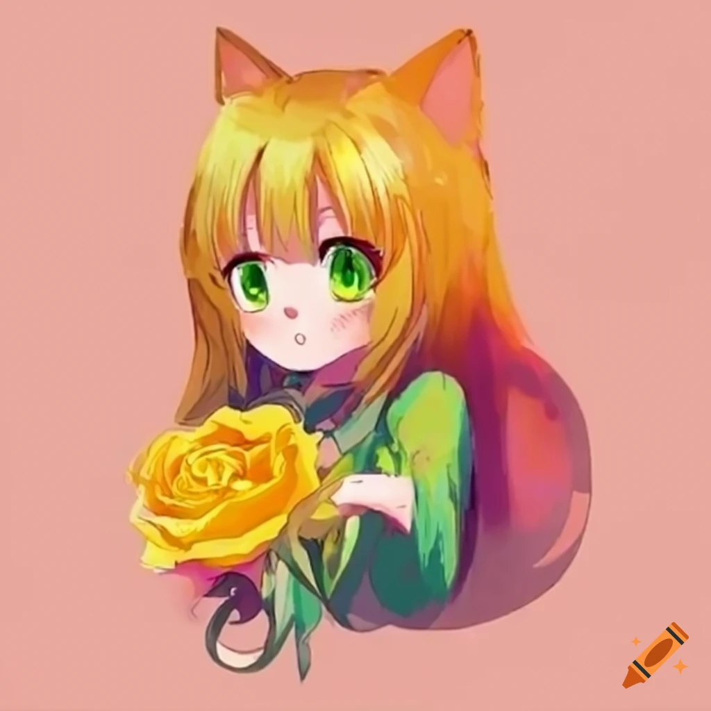 Cat holding a yellow rose on Craiyon
