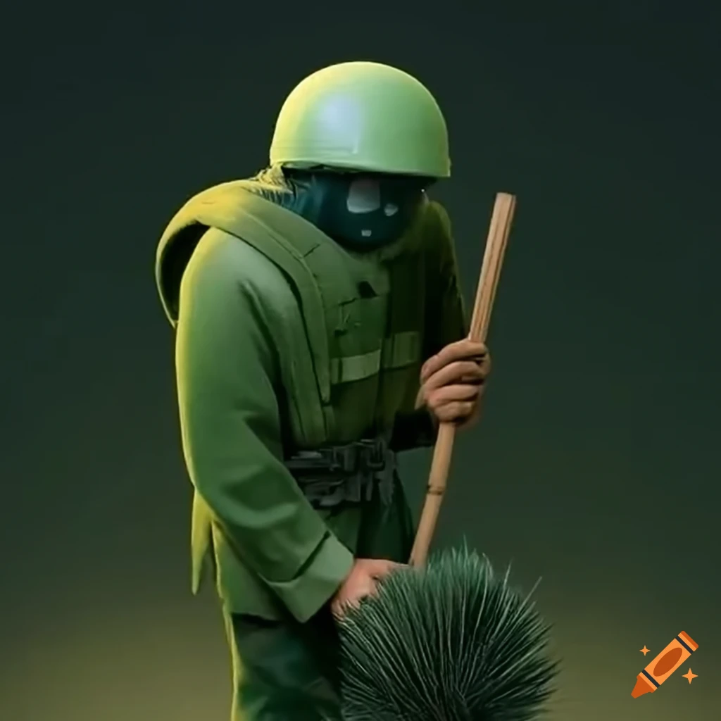 soldiers with brooms and mops