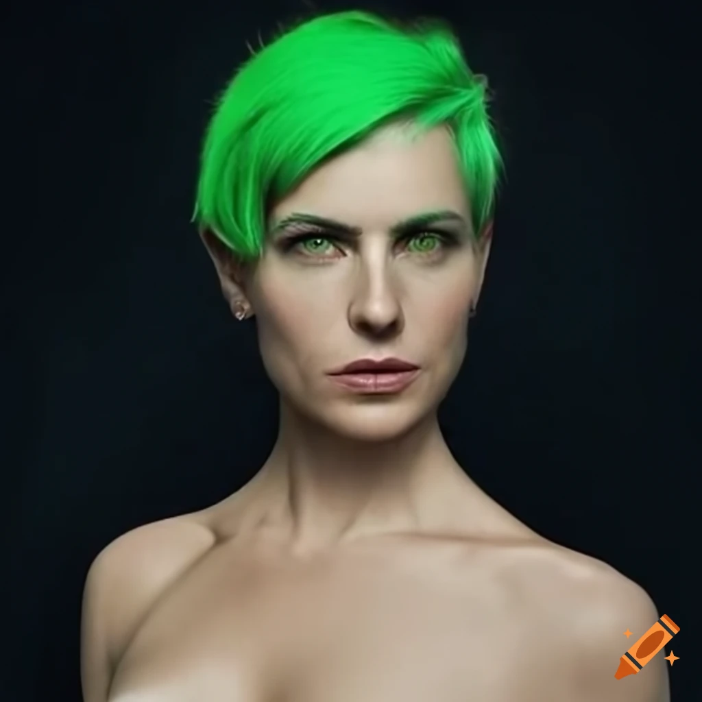 Futuristic Cosplay Of A 30 Year Old White Female With Short Green Hair