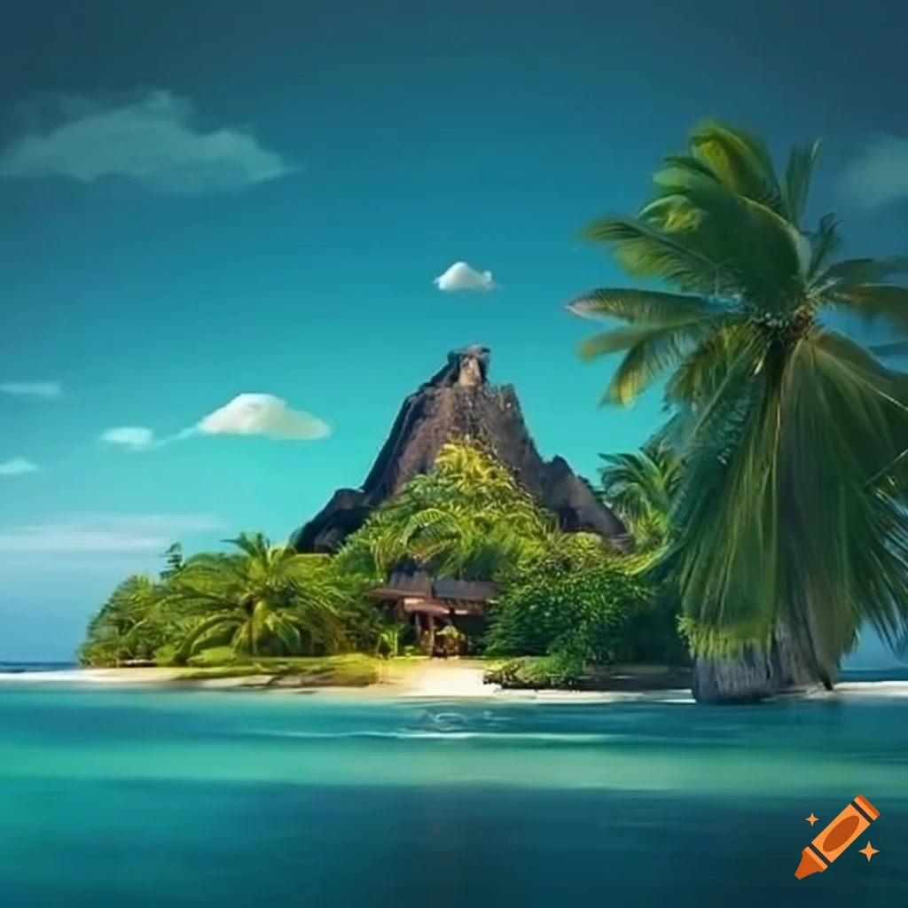 Picturesque island resort with palm trees