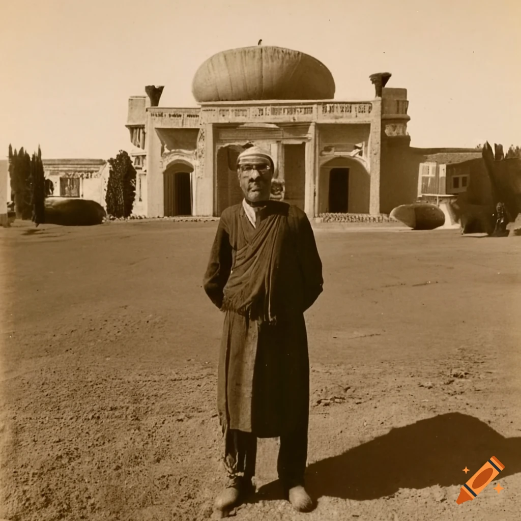 sepia photo of wealthy person in front of a mansion
