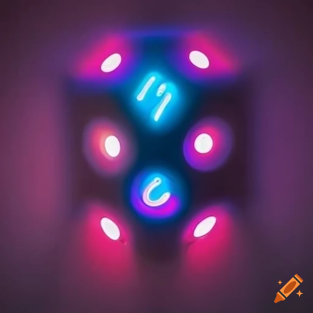 Neon sign of dice on white background on Craiyon