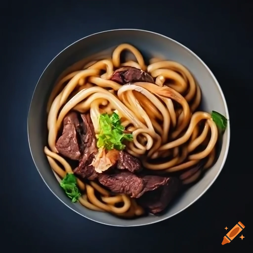 Bowl of teriyaki beef with udon noodles on Craiyon