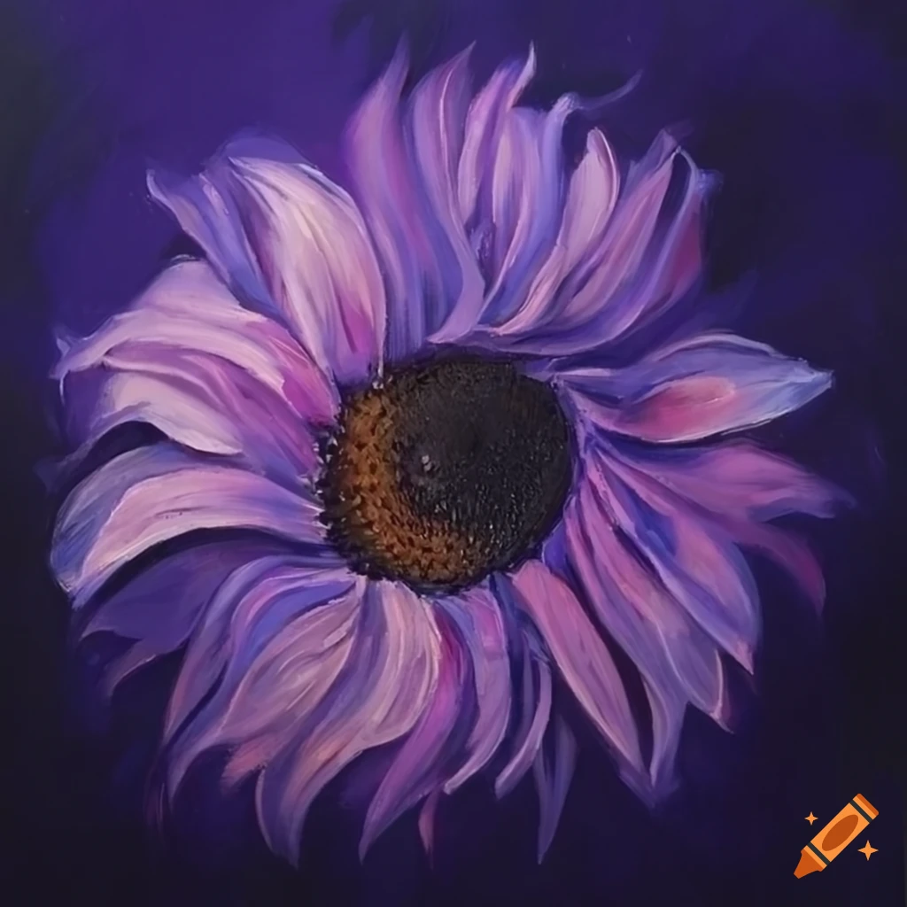 purple oil painting of a sunflower