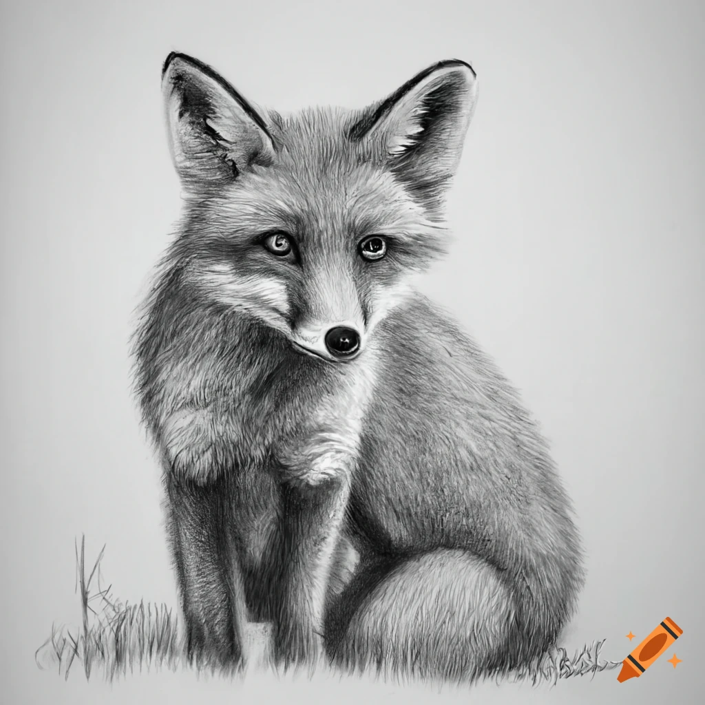Realistic pencil drawing of a fox on Craiyon