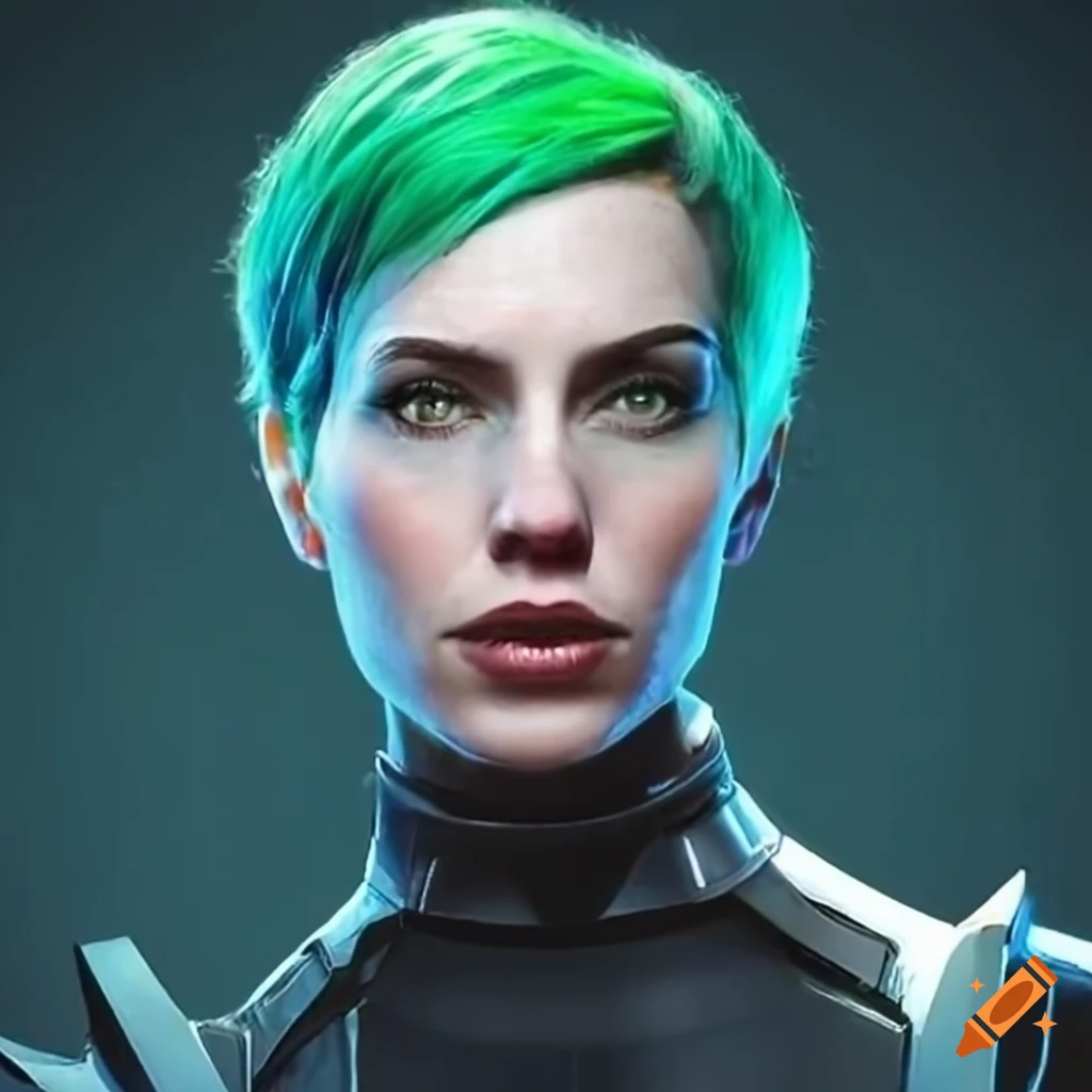 Futuristic Cosplay Of A 30 Year Old White Female With Short Green Hair