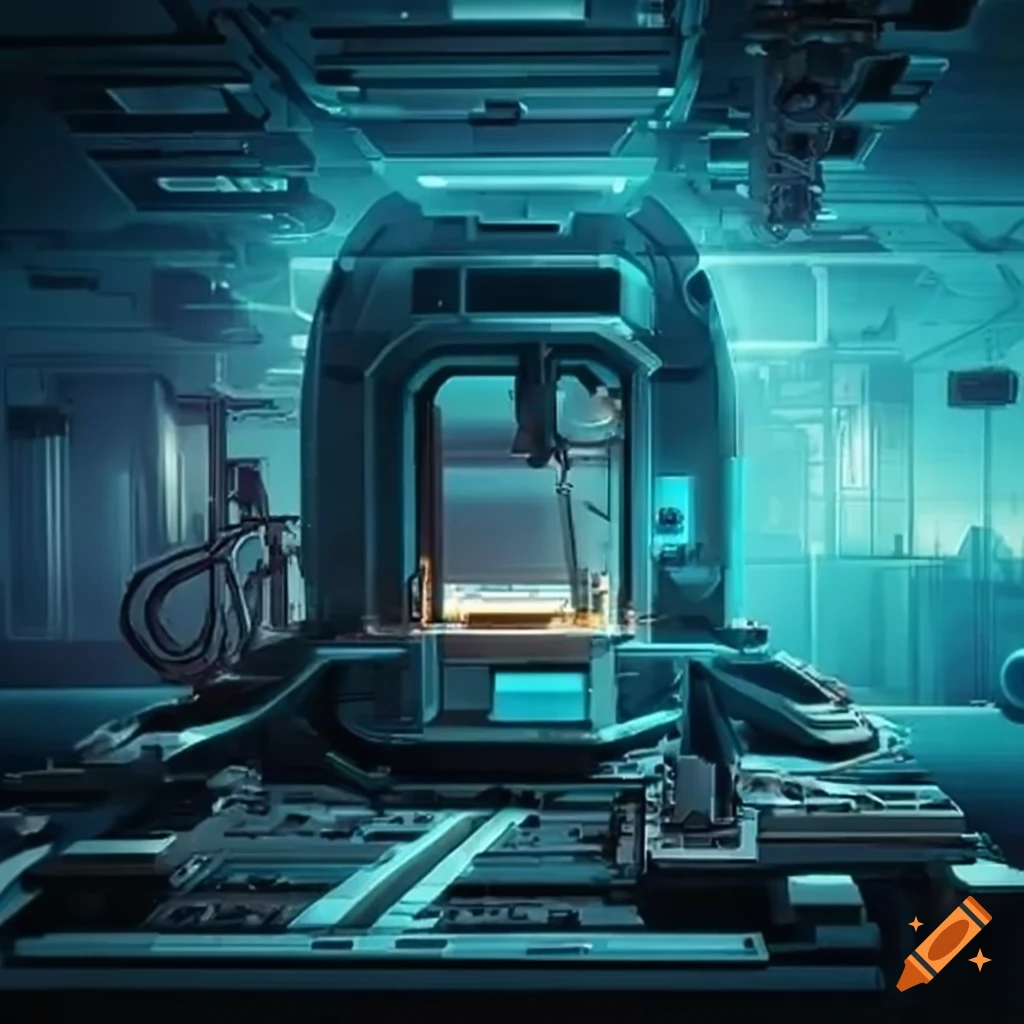 Futuristic Machine Repair Bay On Craiyon