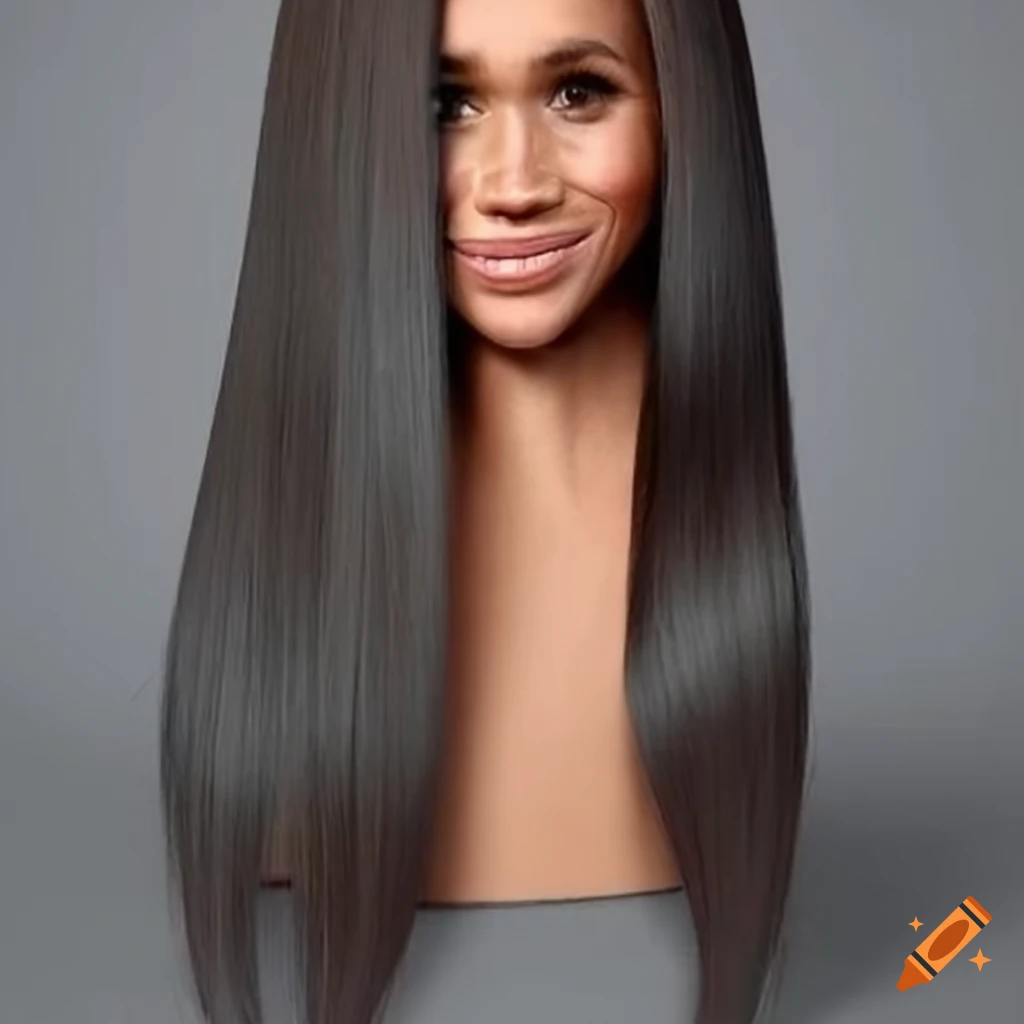 realistic Meghan Markle styling head with long hair