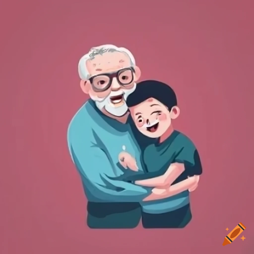 photo frame of a boy and his grandfather hugging
