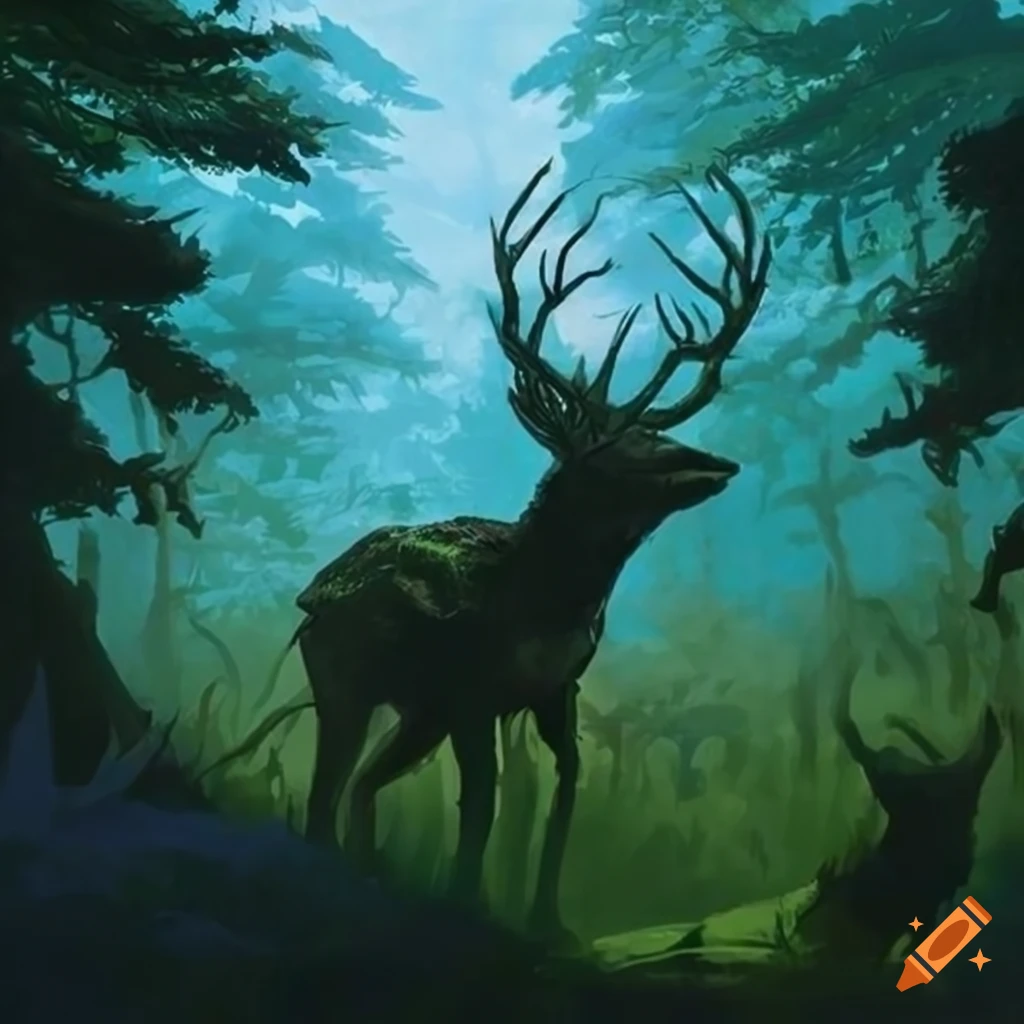 Spectral deer in a magical forest landscape on Craiyon