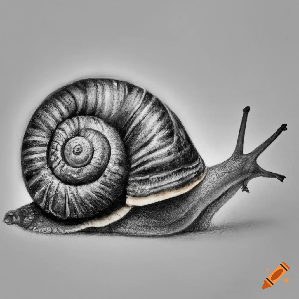 Realistic pencil drawing of a snail on Craiyon