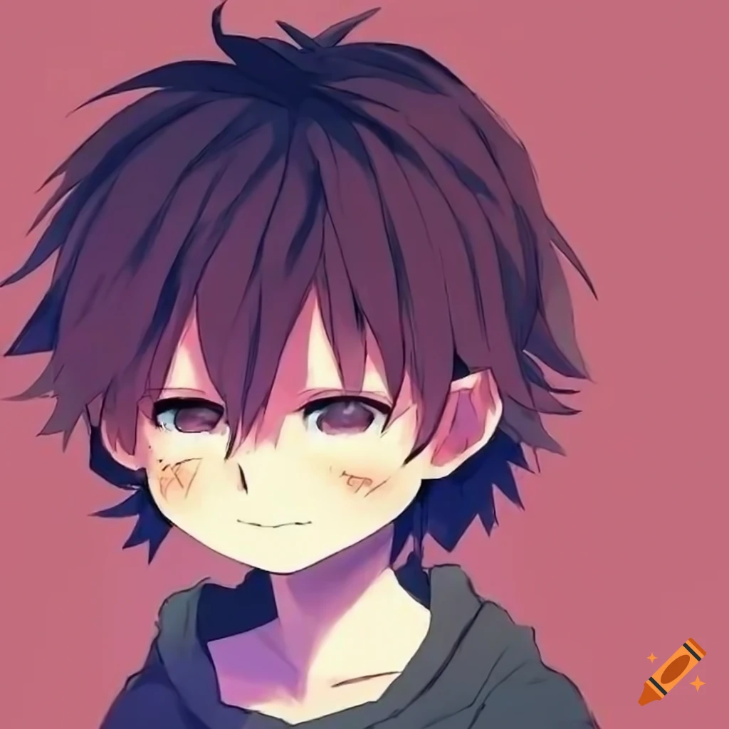 detailed drawing of a blushing anime kid