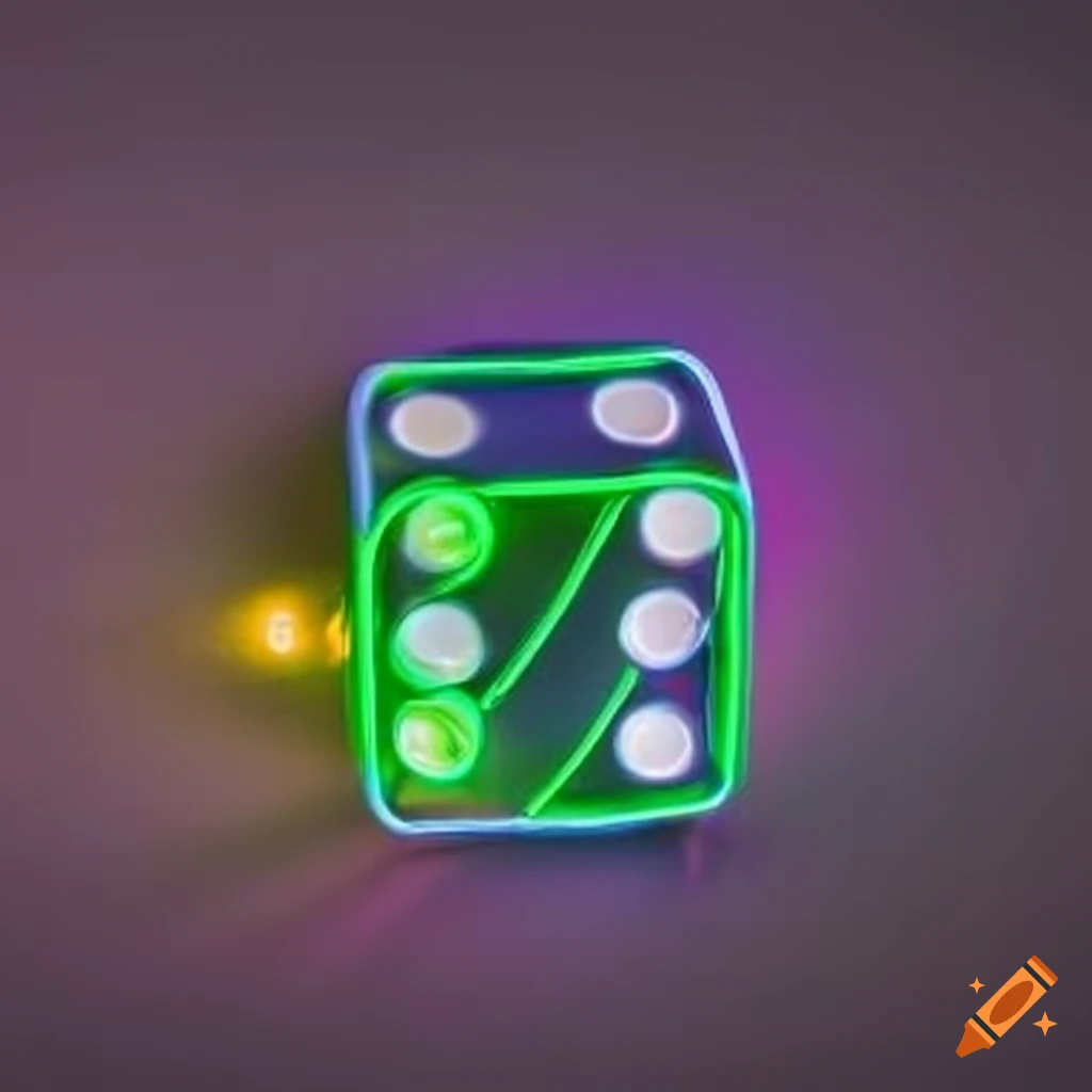 Neon dice sign on white background