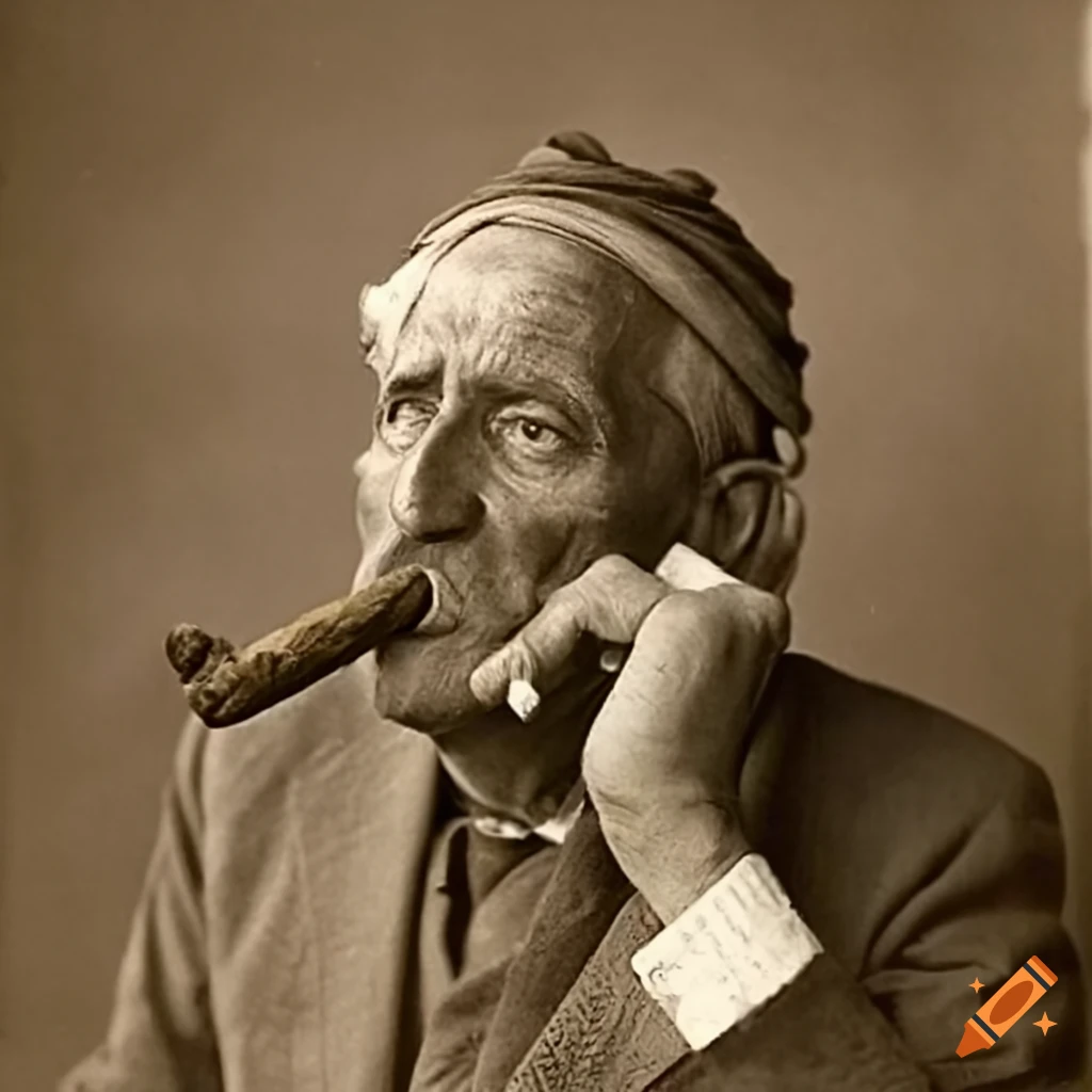 sepia photo of a wealthy person smoking a cigar